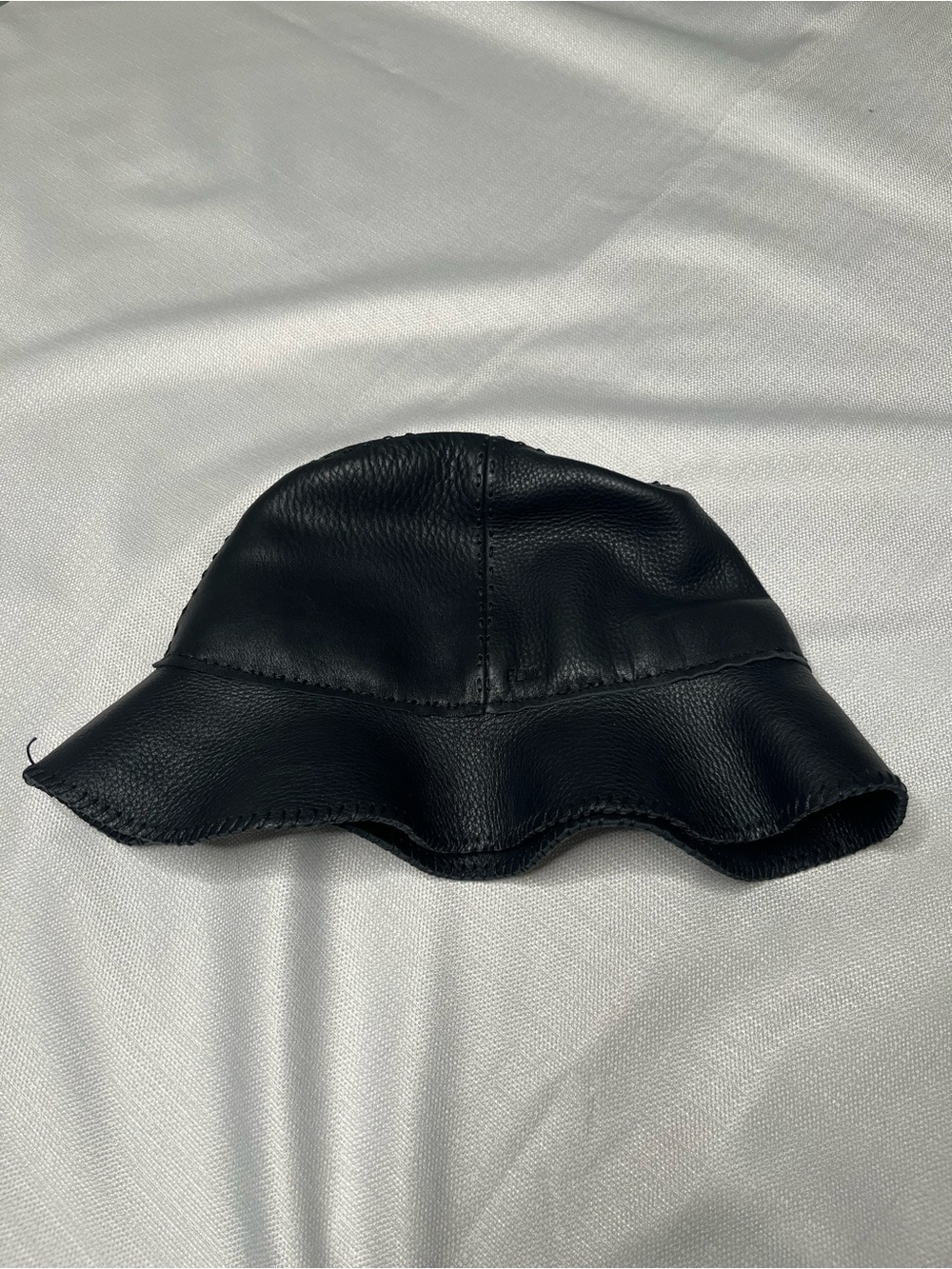 Fendi Black Pebbled Leather Bucket Hat Wide Brim Quiet Luxury Designer Chic